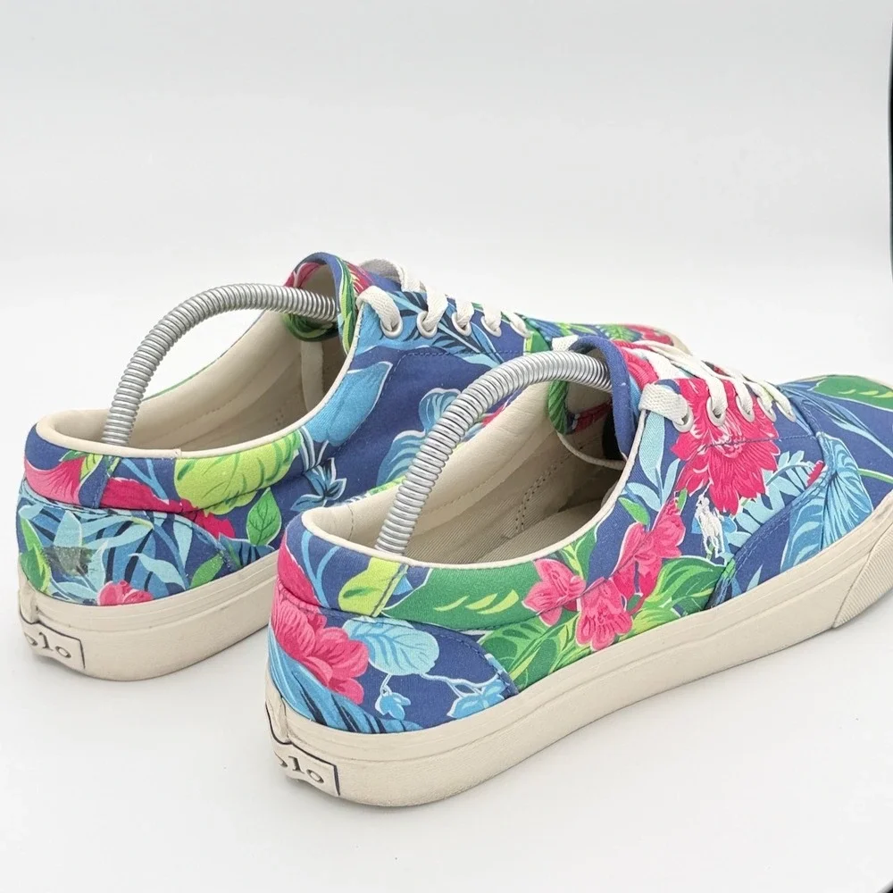 Polo Ralph Lauren Mens Keaton Pony 10 Blue Floral Tropical Canvas Sneakers 01087